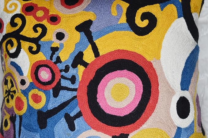 Kashmir Designs Yellow Tree of Life Decorative Pillow Cover Modern Couch Pillowcase Floral Chair Cushion Farmhouse Pillowsham Hand Embroidered Wool 18x18