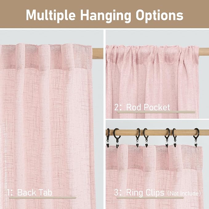 40 Inch Length Linen Curtains for Small Windows Over Silk 2 Panels | Semi Sheer - Image 3