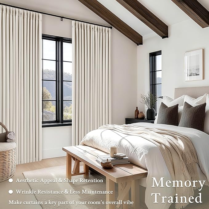Pinch Pleated 100% Blackout Thick Linen Curtains 84 Inch Long Natural | Thick - Image 5