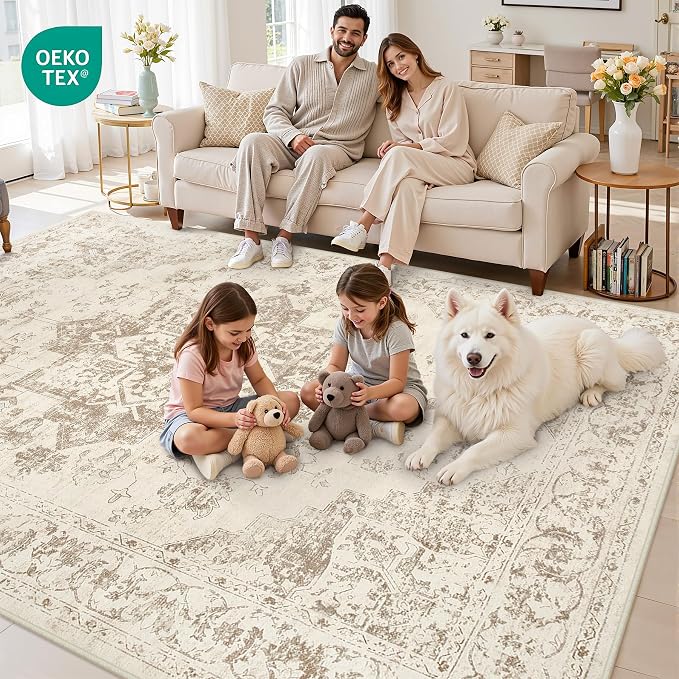 5x7 Area Rugs for Living Room: Vintage Boho Neutral Washable Rug Indoor Soft - Image 8