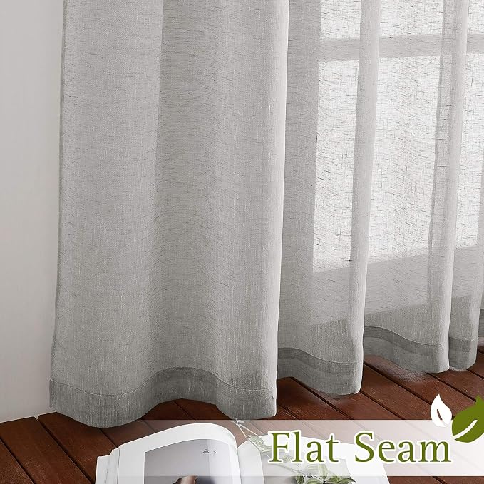 NICETOWN Linen Curtains 48 inch Length 2 Panels, Grommet Flax Semi Sheer Linen - Image 6