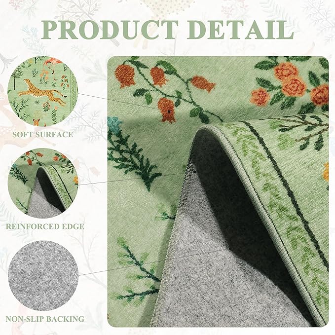 DUKINO 2x3 Entryway Rug, Washable Door Mat Animal Kitchen Rug, Light Green | - Image 5