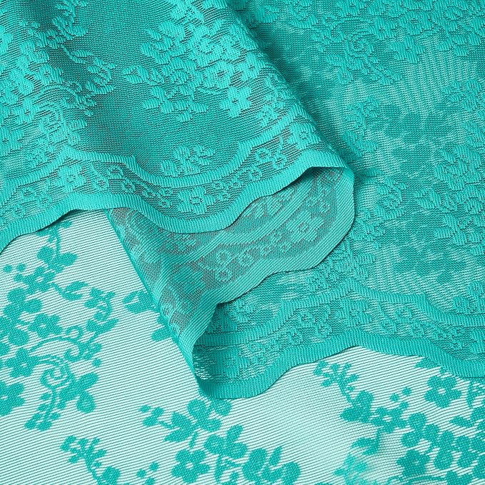 YJ YANJUN Vintage Lace Curtains 72 Inches Long-Victorian Floral Teal Sheer - Image 5