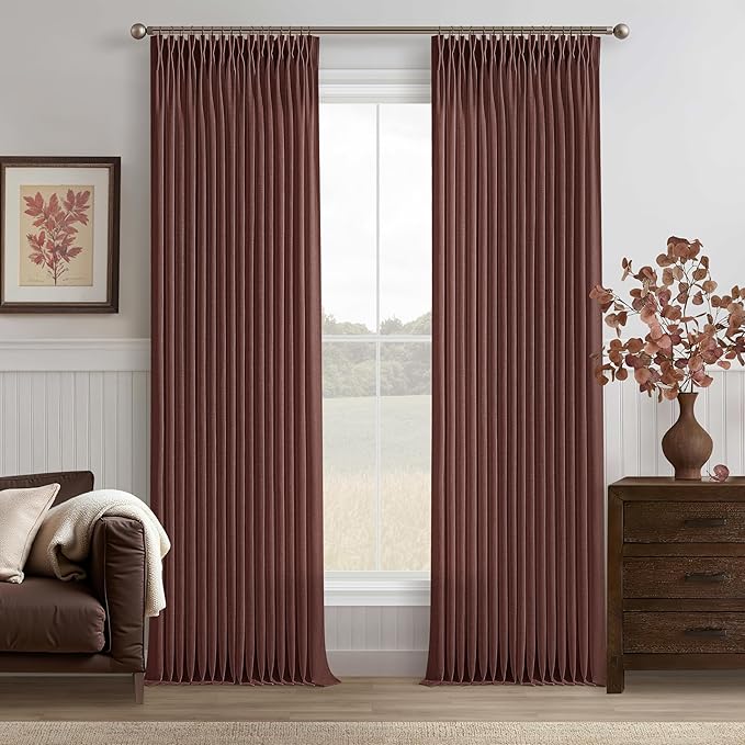 Linen Pleated Rust Brown Memory Trained Light Filtering Curtains 102 Inch | 102 by Twodrapes