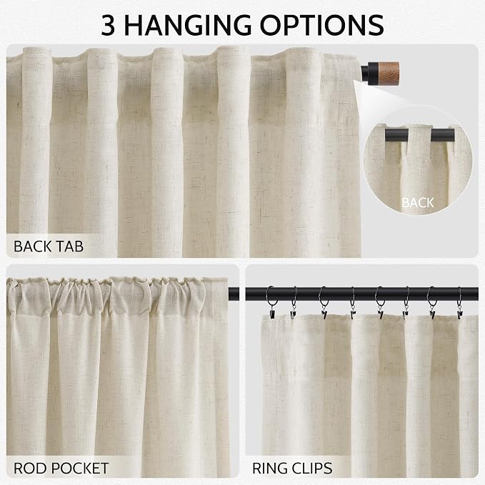 Nanspring Vanilla Linen Curtains 96 Inches Long - Image 2