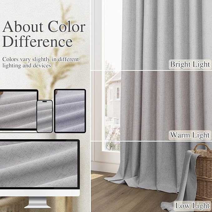 Grey 100% Blackout Curtains 96 Inch Length 2 Panels Set - Image 6