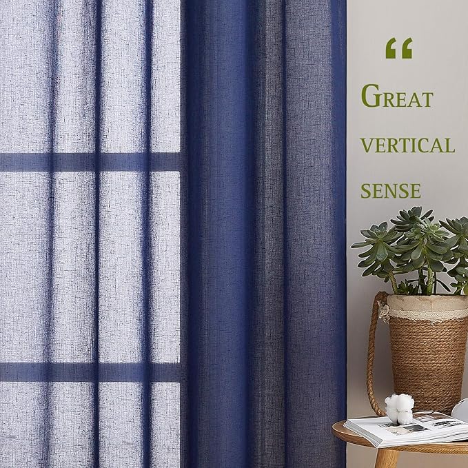 NICETOWN Living Room Curtains 63 inch Length, Grommet Semi Sheer Linen Curtains - Image 4