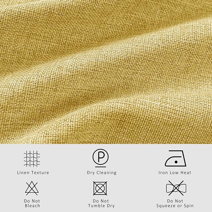 Macochico 100”Wx96”L Pinch Pleated 100% Blackout Linen Curtains Thermal Sliding Curtains for Bedroom Living Room Sliding Glass Door Farmhouse Shabby Chic Yellow Drapery with Tieback 1 Panel