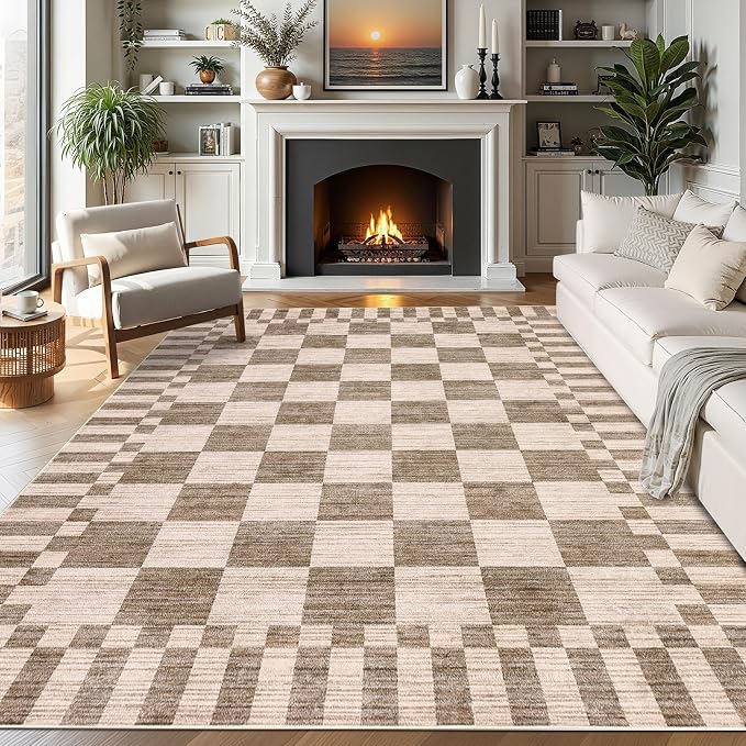 GarveeHome Brown Checkered Rug 6x9 Area Rugs Living Room Checkerboard Rug | by GarveeHome