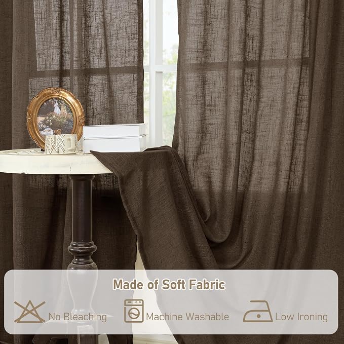 Brown Linen Curtains for Living Room 84 inch Length 2 Panels | Light Filtering - Image 8