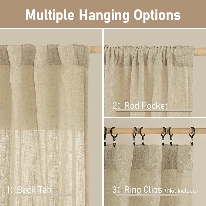 Cafe Linen Curtains for Kitchen Window Over Silk 34 x 24 Inch | Semi Sheer - Image 3
