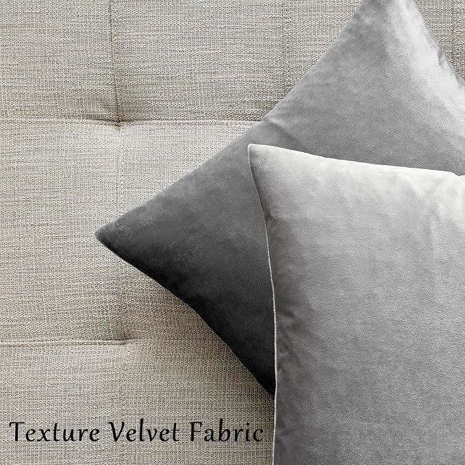 GIGIZAZA Big Velvet 24x24 Pillow Covers Silver Grey Pack of 2 Square Modern - Image 4