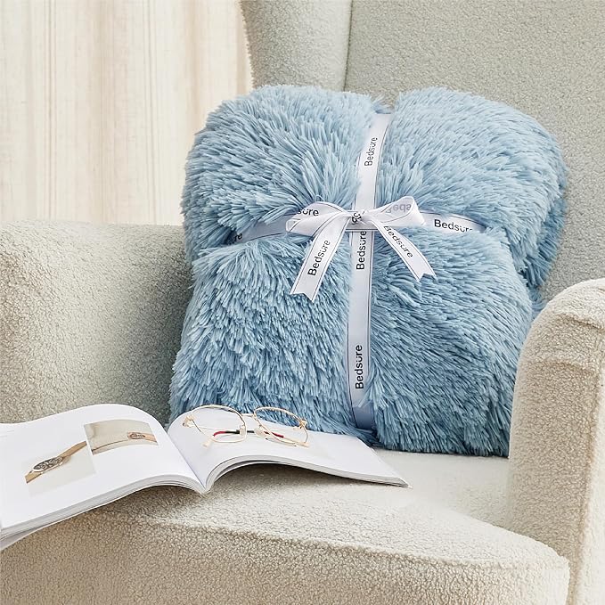 Bedsure GentleSoft Fluffy Light Blue Blankets Queen Size - Image 7