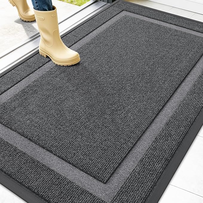 OLANLY Front Door Mat Outside 47x32, All-Season Heavy-Duty Rubber Doormat | Grey by OLANLY