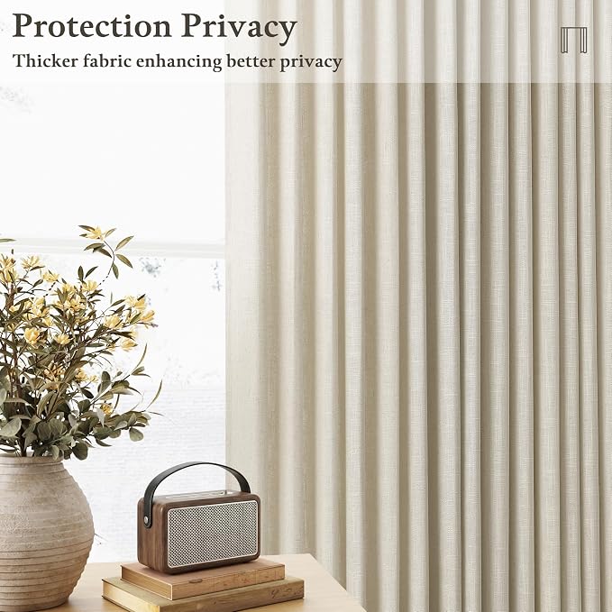 126 Inch Semi Sheer Linen Pinch Pleated Extra Long Curtains Beige Light Tan | - Image 4