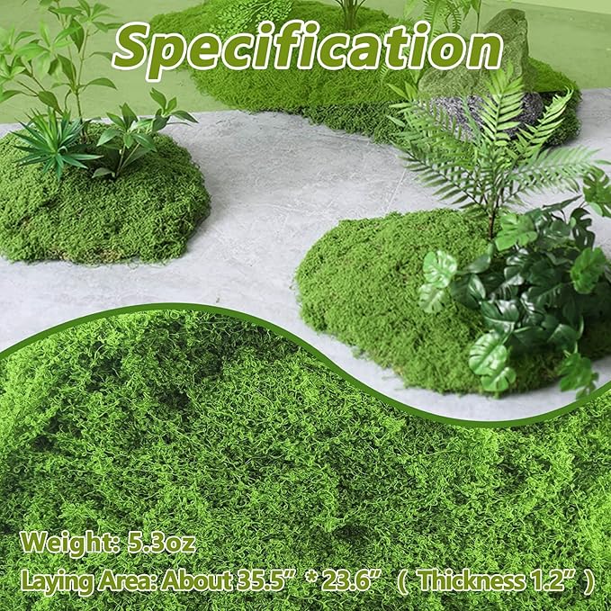 Potanro Faux Green Moss 5.3oz Artificial Fake Plant Moss for Potted Plants Indoor, Crafts, Planters, Bonsai Artifcial, DlY Floral Decorative Moss, Fairy Garden Wedding Table Centerpieces Decor