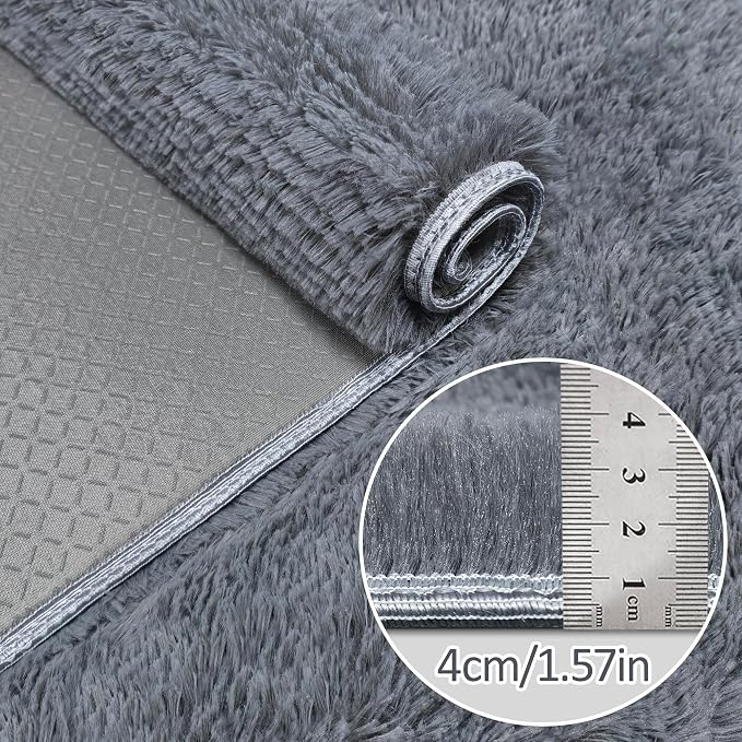 2x8 Bedside Area Rugs for Bedroom Soft Fluffy Shag Grey Rug for Hallway - Image 5