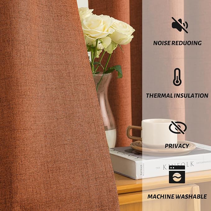 Yakamok Burnt Orange Linen Curtains 63 Inches Long - Image 5