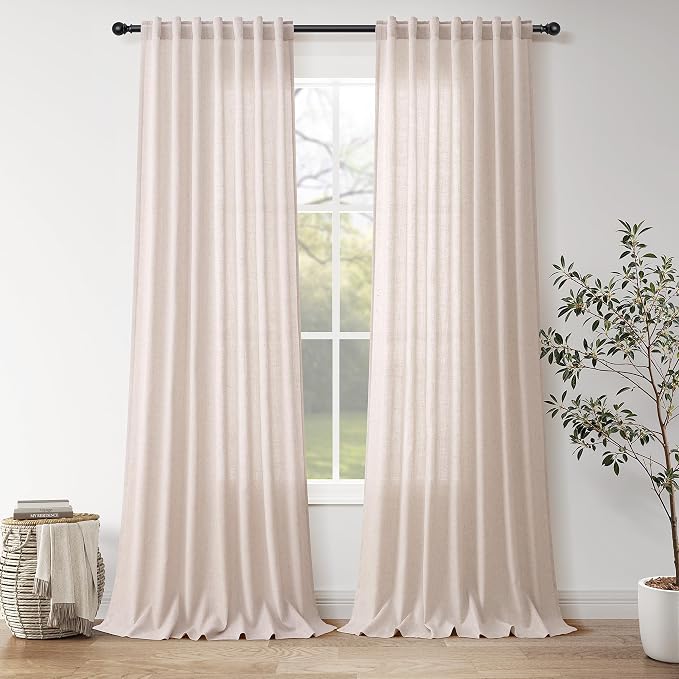 Nanspring Natural White Linen Curtains 90 Inches Long by Nanspring