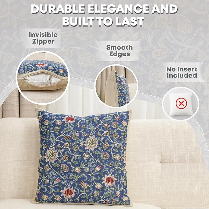 Charlotte Home Furnishings Throw Pillow Covers 16x16 in, Royal Blue Decorative Couch Pillow Covers, Boho Decor European Tapestry Cushion Cases, Living Room Cozy Home Decor, Jacquard Woven Soft Cotton