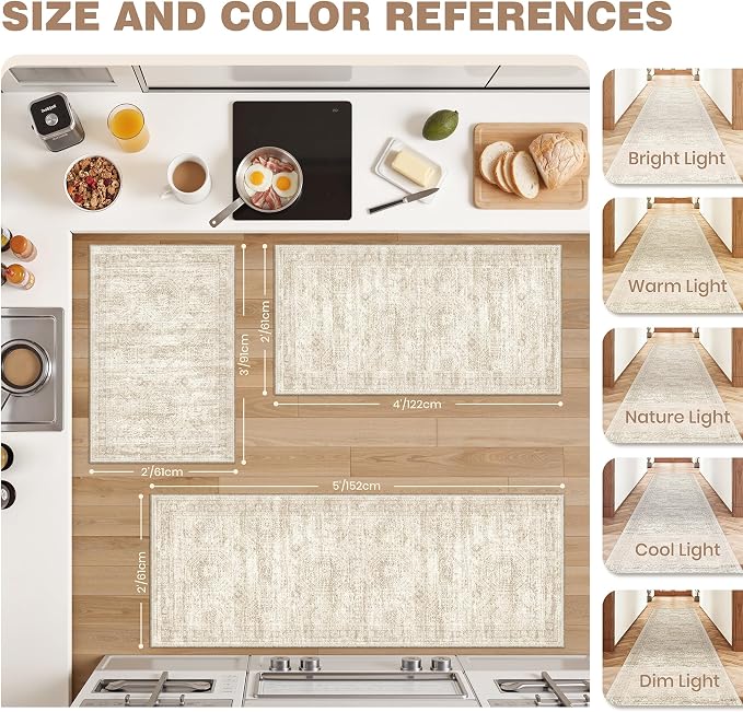 Kitchen Rugs Sets of 3, 2x3 2x4 2x5 Rug Runner, Dining Room, Soft Runner Rug - Image 2