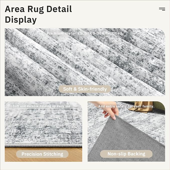 Soalmost 2x4 Washable Rugs for Kitchen, Small Area Rug Grey | Non-Slip Vintage - Image 6