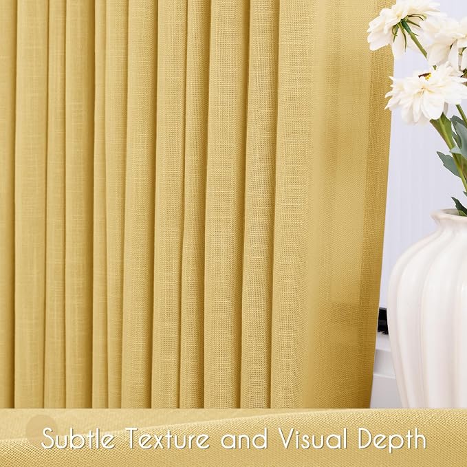 Gold Curtains for Living Room Back Tab Modern Farmhouse Semi Sheer Curtains 96 - Image 3