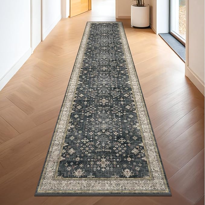 Black Boho Washable 3x20 Extra Long Runner Rug - Image 6