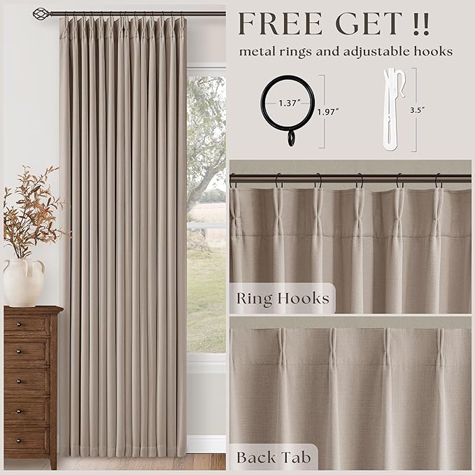 Burlywood Birch Linen Pinch Pleated Blackout Bedroom Curtains 84 Inch Long | - Image 5