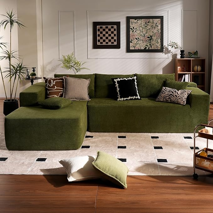 ovios 104" Cloud Sectional Couch with L-Shape Chaise,Modern Modular Sofa with Deep Seat, Upholstered Couches for Living Room Bedroom,No Assembly Required, Green (Cloud Velvet)