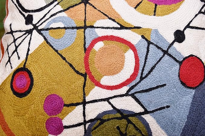 Kandinsky Abstract Throw Pillow Cover - Circles | Modern Couch & Outdoor Pillow | Mid Century Chair Cushions | Handmade Wool Size 18x18