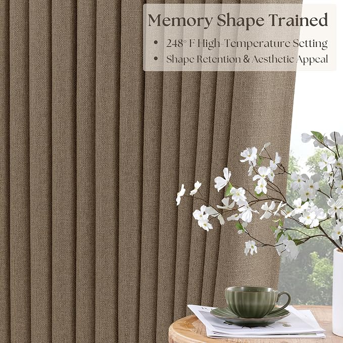 Latte 80 Inch Pinch Pleated Linen Blackout Curtains - Image 2