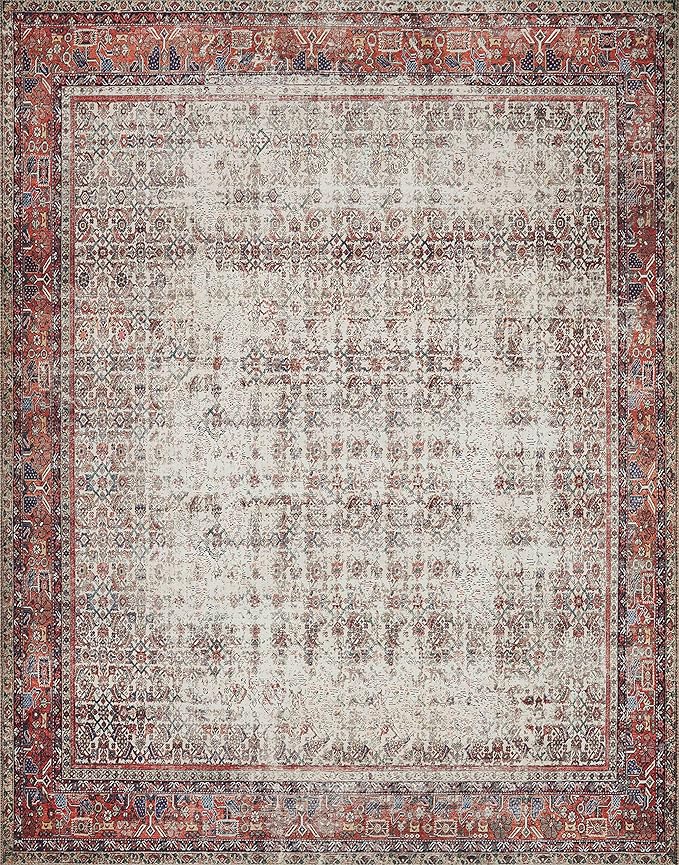 Loloi Layla Collection LAY-12 Ivory/Brick 3'-6" x 5'-6" .13" Thick Accent Rug, Soft, Durable, Vintage Inspired, Distressed, Low Pile, Non-Shedding, Easy Clean, Printed, Living Room Rug