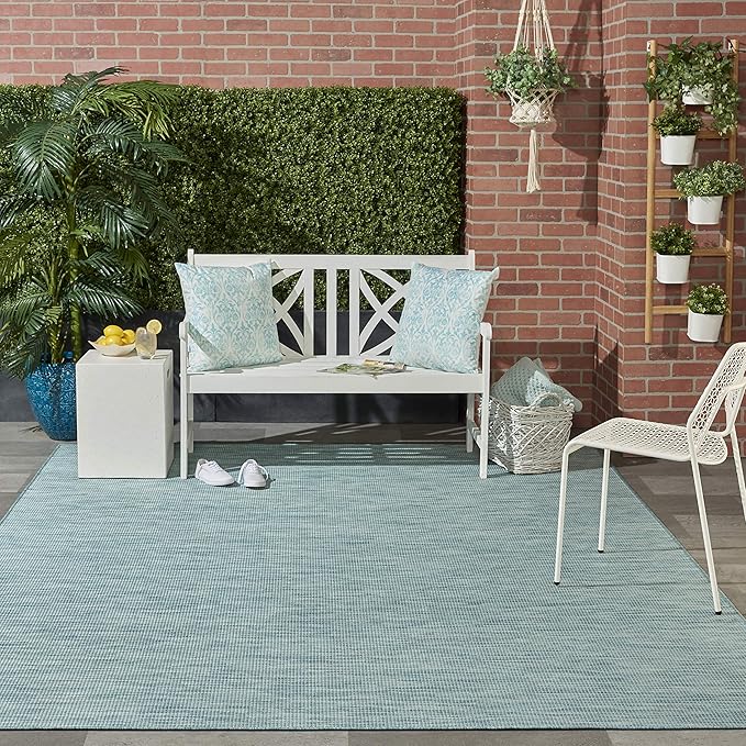 Nourison Home Positano 5' x 7' Aqua Fabric Modern Area Rug (5' x 7')