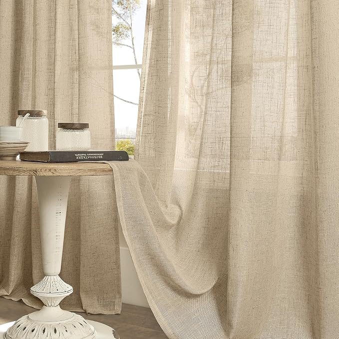 54 Inch Brown Linen Curtains for Small Windows 2 Panels Set, Light Filtering - Image 8