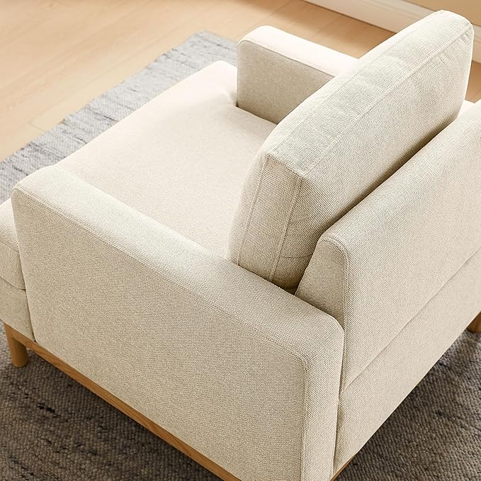 Oversized Accent Chair for Living Room, Modern Upholstered Reading Armchair for Bedroom, Comfy Chair for Apartment, Single Sofa for Small Space with Rubberwood Base