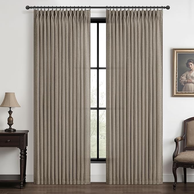 Extra Long Dark Flax Semi Sheer 60 Inch Wide Curtains 108 Inches by PleatedDrapes