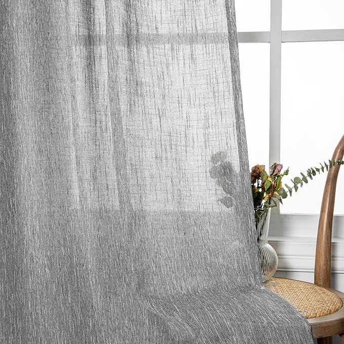 MYSKY HOME Living Room Curtains Semi Sheer Light Filtering Privacy Drapes Linen - Image 4