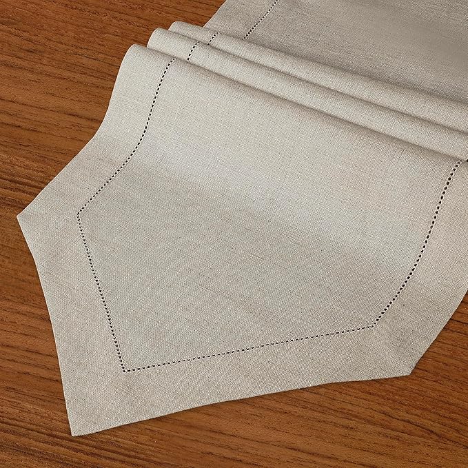 D'Moksha Homes Natural Linen Table Runner 108 Inches Long - 100% Pure Linen Diamond Table Runner 14 x 108 Inch for Dining, Fall and Halloween - Machine Washable
