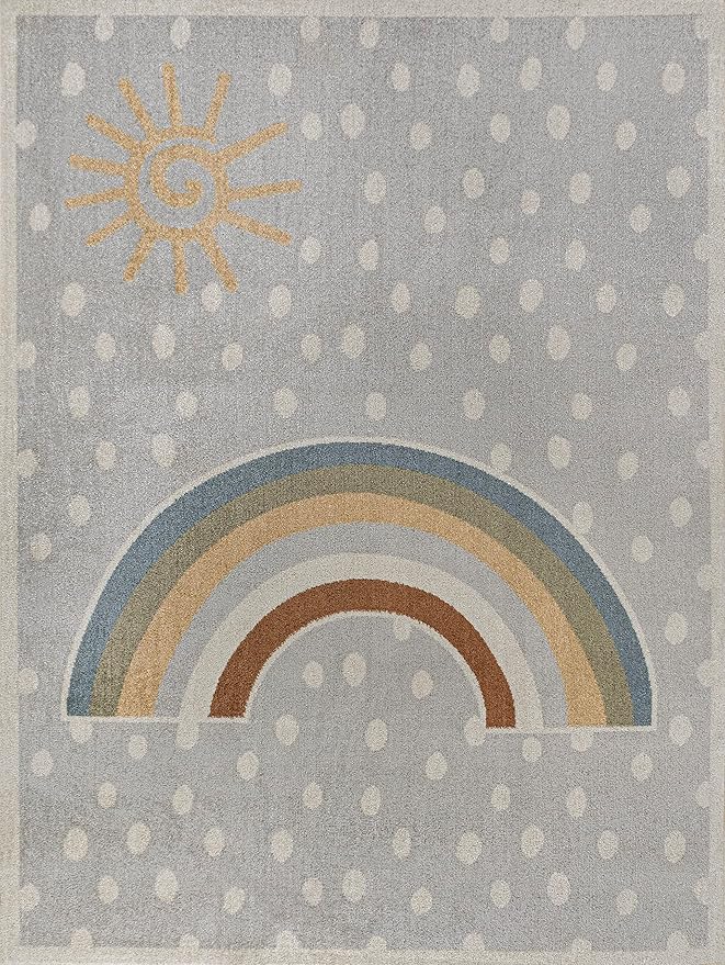 JONATHAN Y Machine-Washable Gray/Ivory/Yellow Indoor Area Rug, 5x8, Minha Rainbow Dots, Kids & Novelty, Casual, Classic, Bedroom, Kitchen, Living Room, Easy-Cleaning, Non-Shedding (KDW102A-5)