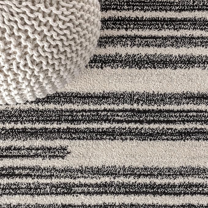 JONATHAN Y Khalil Modern Berber Stripe Cream/Black 4' Round Indoor Area Rug - Image 4