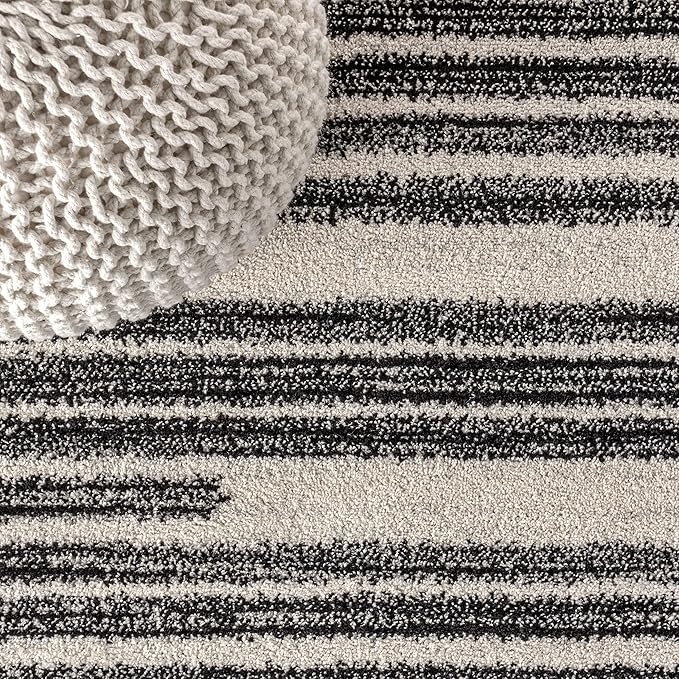 JONATHAN Y Khalil Modern Berber Stripe Cream/Black 3' Round Indoor Area Rug - Image 4