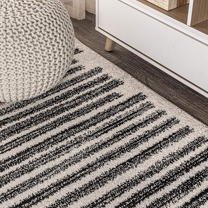 JONATHAN Y Khalil Modern Berber Stripe Cream/Black 8x8 Square Indoor Area Rug - Image 5