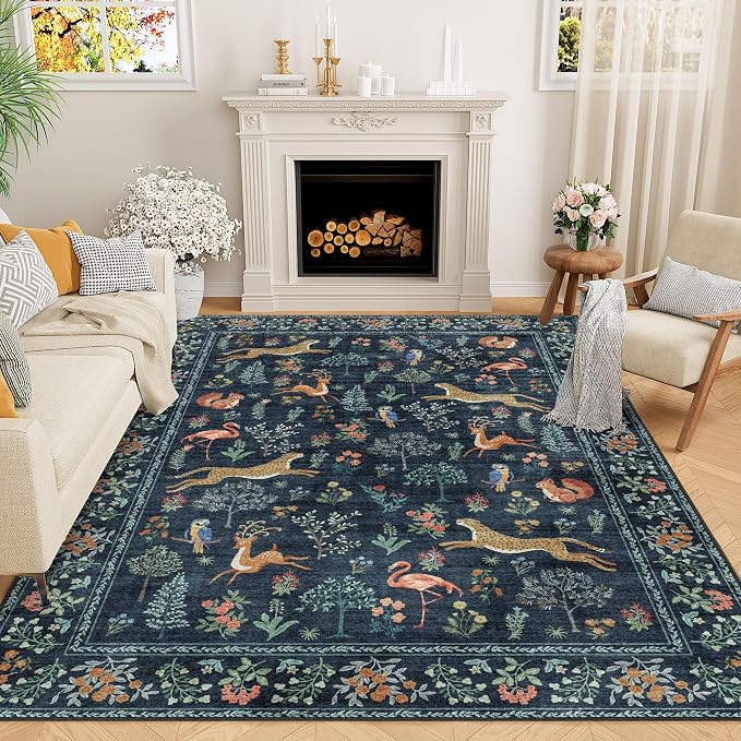 DUKINO 5x7 Area Rugs, Washable Animal Rug Living Room Non Slip, Soft Indoor by DUKINO