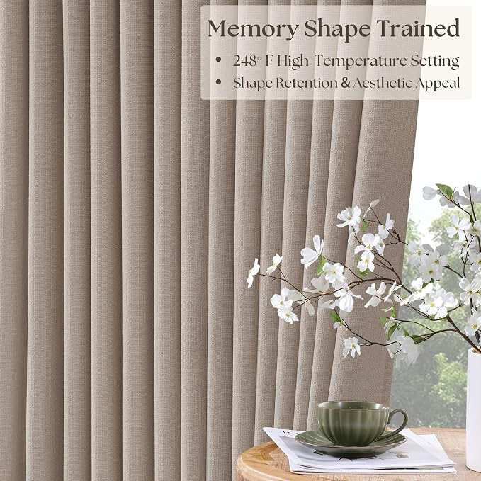 Burlywood Birch 94 Inch Long Blackout Curtains Thick Linen Pinch Pleated | 100% - Image 4