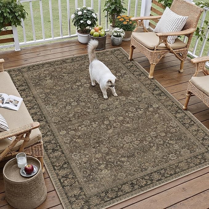 3x5 Brown Linen Look Washable Area Rug by HUGEAR