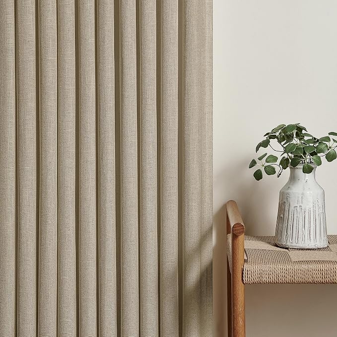 Textured Linen Pinch Pleated Curtains Tan Greige 84 Inches Long 2 Panels | - Image 9