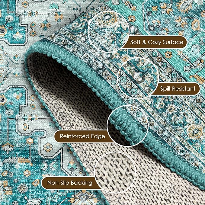 Washable Area Rug 2'6'' x 8' Vintage Traditional Persian Mat - Image 6