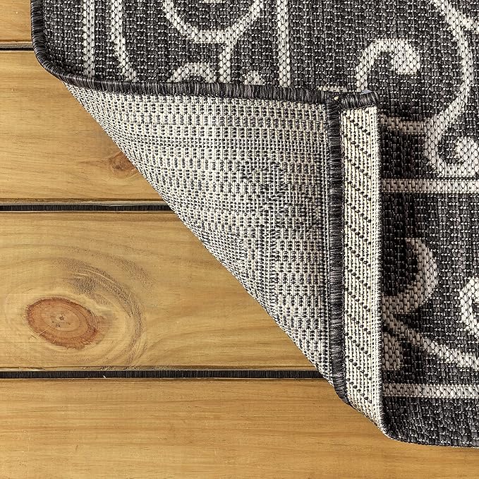 JONATHAN Y Vintage Filigree Indoor Outdoor Area Rug 9X12 Black/Gray, Charleston Textured Weave for Backyard, Patio, Porch, Easy-Cleaning, High Traffic, Pet-Friendly, Non-Shedding (SMB106G-9)