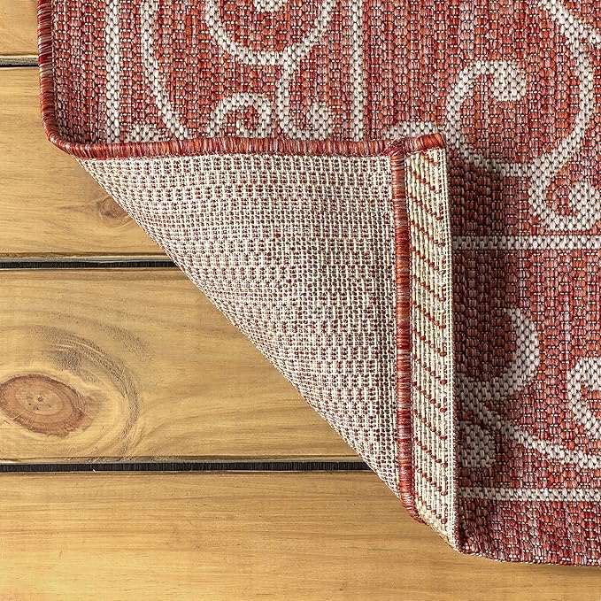 JONATHAN Y Vintage Filigree Indoor Outdoor Round Area Rug 8 Ft Red/Beige, Charleston Textured Weave for Backyard, Patio, Porch, Easy-Cleaning, High Traffic, Pet-Friendly, Non-Shedding (SMB106B-8R)